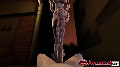 Halloween Witch Elsa: killer anime gal in stocking - intense breast fucking and Footjob Stimulation!