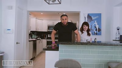 big-black-cock Streamer Artemis gets blowjob under table by massive nads naughty roomie Bea York